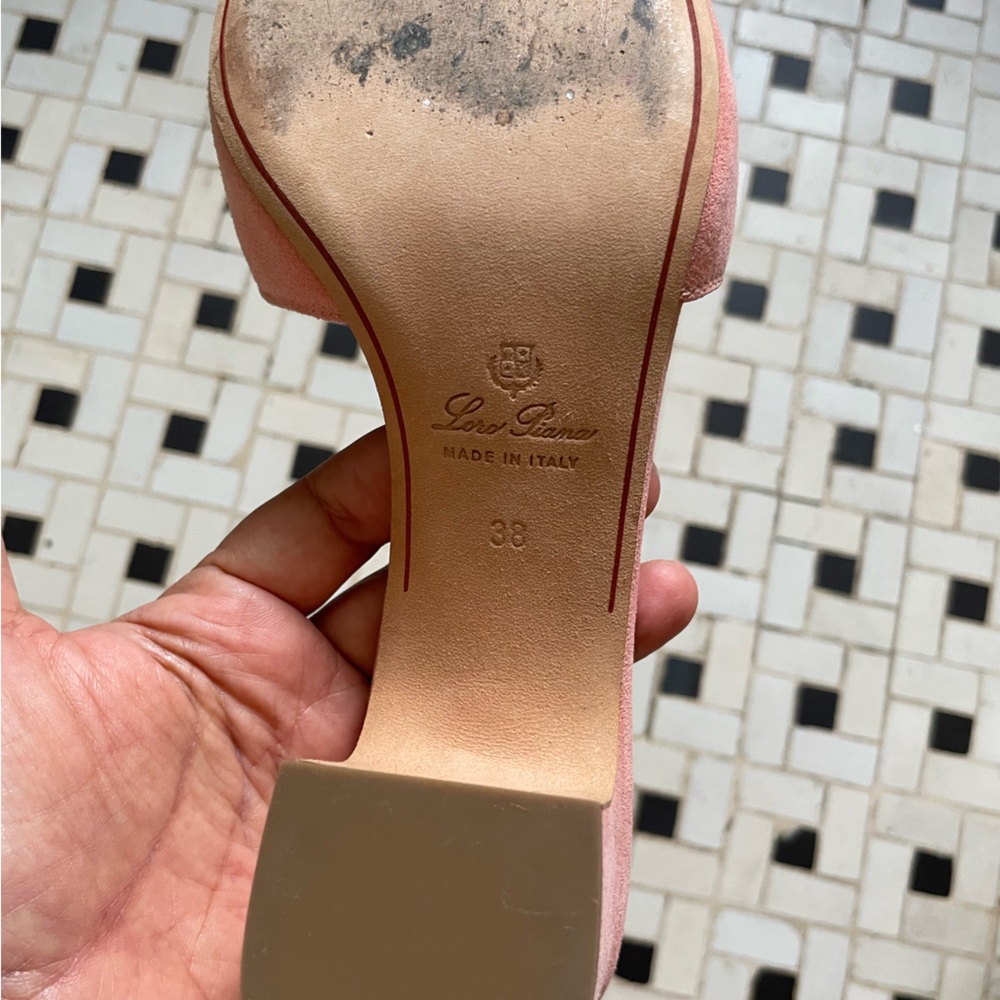 Loro Piana Sumer Charms Sandal Pink Suede Heels - Picture 13 of 13
